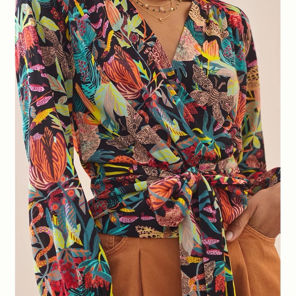 Anthropologie Michelle Morin Colorful Floral Wrap Top